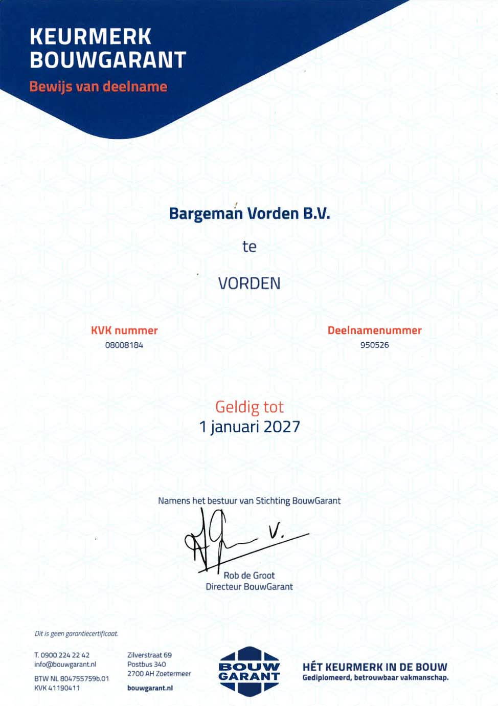 Bouwgarant 2026 - Bargeman Vorden aannemersbedrijf Bouwgarant 2025 - Bargeman Vorden aannemersbedrijf